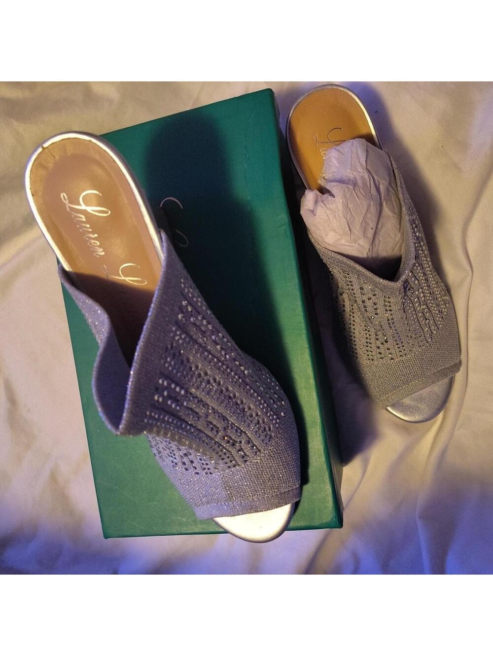 Lauren Lorraine Silver Martha  Wedge Stretch Women Size 10 Wedding Dance NEW